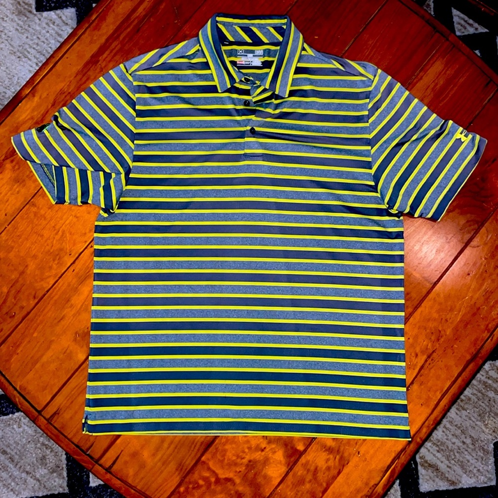 Under Armour Men’s Polo Golf Shirt, Large, yellow and gray, Loose fit